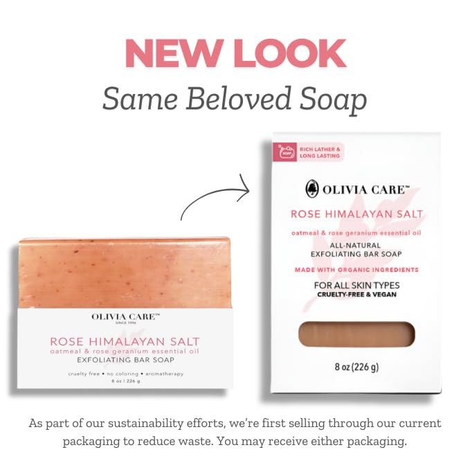 Olivia Care Exfoliating Bar Soap Rose Himalayan Salt 100 Natural Organic Ingredients Clean Energize Mind Body Full of Vi