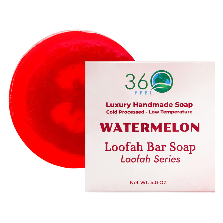 360Feel Natural Luffa Soap Bar Watermelon Exfoliating Soap with Loofah Inside EcoFriendly Natural Soap with Loofah Insid