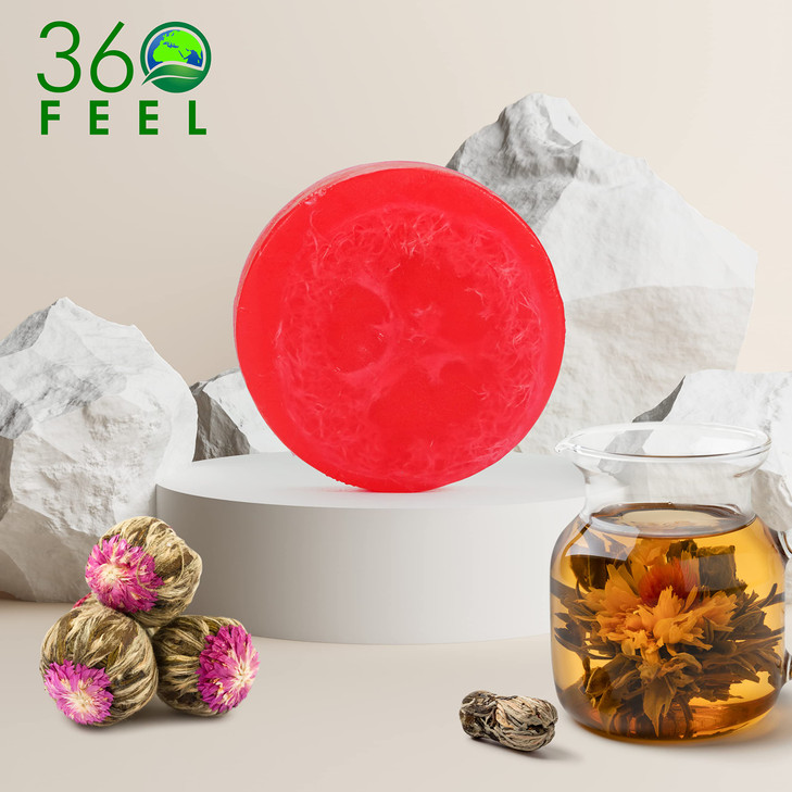 360Feel Asian Tea Blossom Loofah Bar Soap Vegan Pure Luxury Handmade Soap Ecofriendly Loofah Sponge Cleanse Nourish Exfo