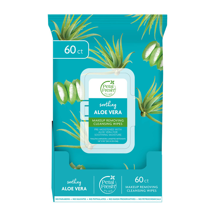 Petal Fresh Soothing Aloe Vera Makeup Removing Cleansing TowelettesGentle Face Wipes Daily Cleansing Vegan and Cruelty F