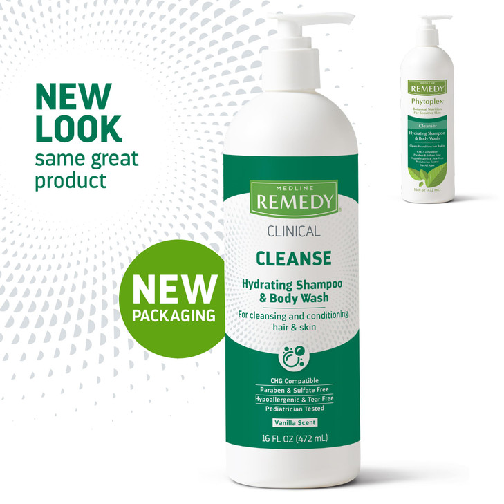 Medline Remedy Clinical Hydrating Shampoo Body Wash 16 fl oz Vanilla Scent Cleanser NoRinse Adults Kids Shower Or Bedsid