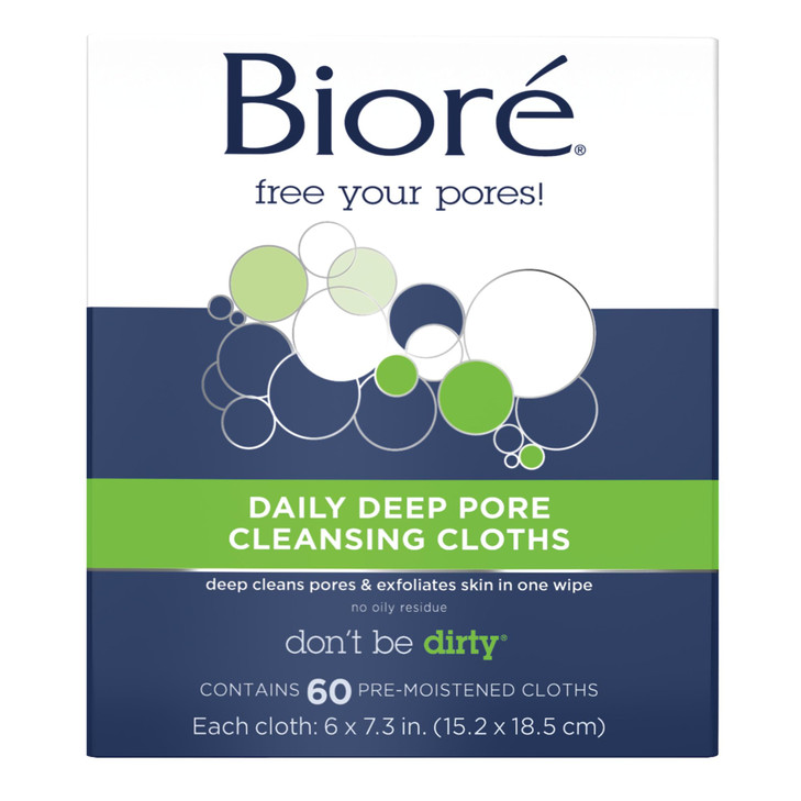 Bior Daily Make Up Removing Cloths Facial Cleansing Wipes with Dirtgrabbing Fibers for Deep Pore Cleansing without Oily