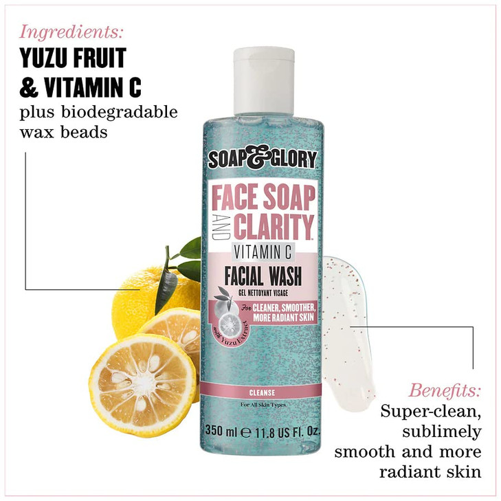 Soap Glory Vitamin C Brightening Facial Cleanser 3 in 1 Foaming Face Wash Makeup Remover Facial Exfoliant Deeply Cleanse