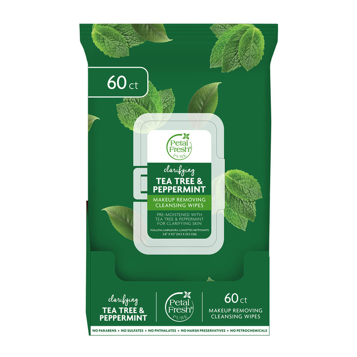 Petal Fresh Clarifying Tea Tree Peppermint Makeup Removing Cleansing Towelettes Gentle Face Wipes Daily Cleansing Vegan