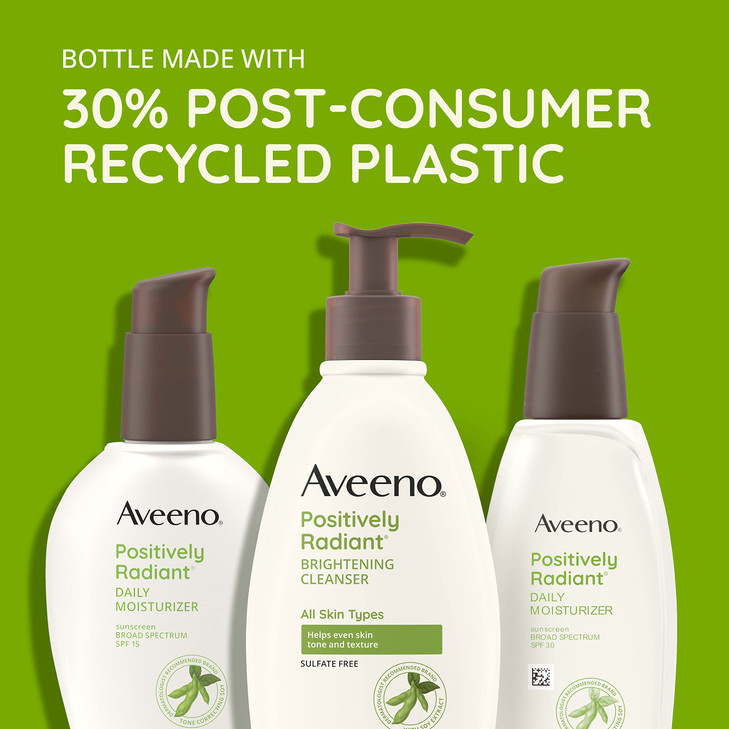 Aveeno Positively Radiant Brightening Facial Cleanser for Sensitive Skin Targets Dull Skin Moisture Rich Soy Extract Non