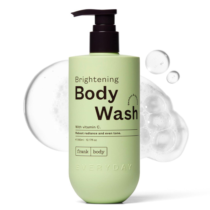 frank body Brightening Body Wash Evens Tone Brightens Vitamin C Kakadu Plum Pomegranate Bamboo Camellia Scent Vegan Crue