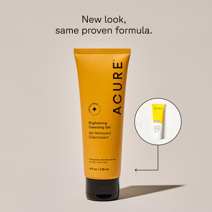 Acure Brightening Cleansing Gel Vegan Face Scrub Gentle Facial Cleanser for Radiant Skin with Pomegranate Blackberry Aca