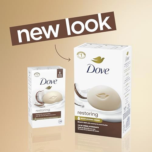 Dove Beauty Bar Soap Restoring Coconut Cocoa Butter 6 Count for Restored Skin Nourishes Skin 375 oz