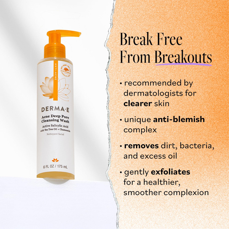 Derma E Acne Deep Pore Cleansing Wash Blemish Control Facial Cleanser with Salicylic Acid Gentle Oil Control Face Wash S