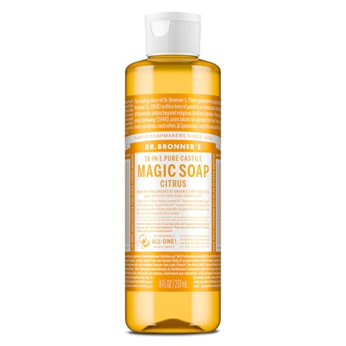 Dr Bronners PureCastile Magic Soap Liquid Citrus 8 Ounce Made with Regenerative Organic Certified Oils 18in1 Uses Face B