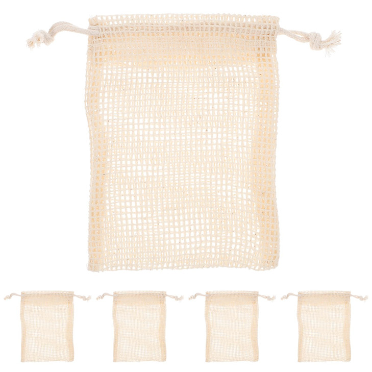 Beaupretty Cotton Soap Bag Drawstring Pouch 551X496In Reusable Bath Soap Holder for Body Cleansing Exfoliating Mesh Stor