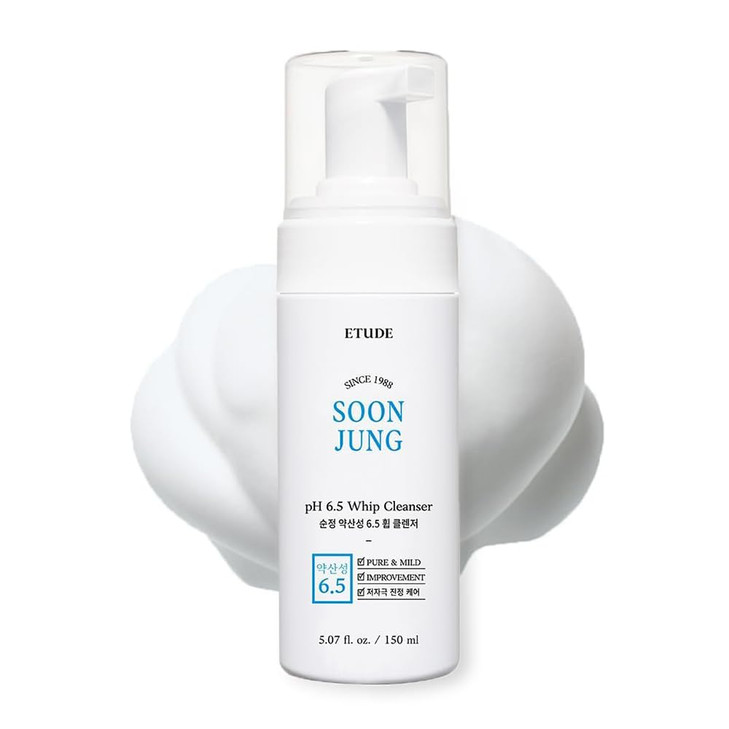 ETUDE SoonJung pH 65 Whip Cleanser Mild Micro Foaming Face Wash for Sensitive Skin Panthenol Madecassoside for Soothing
