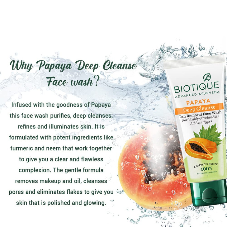 Biotique Papaya Deep Cleanse Face Wash For Visibly Glowing Skin All Skin Types 150ml