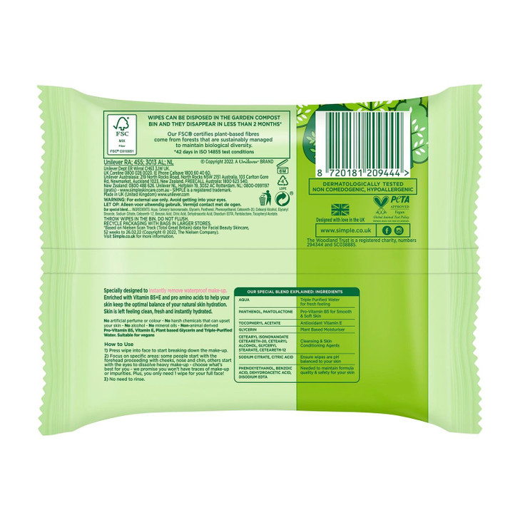 Simple Cleansing Facial Wipes 25 Each Pack of 2