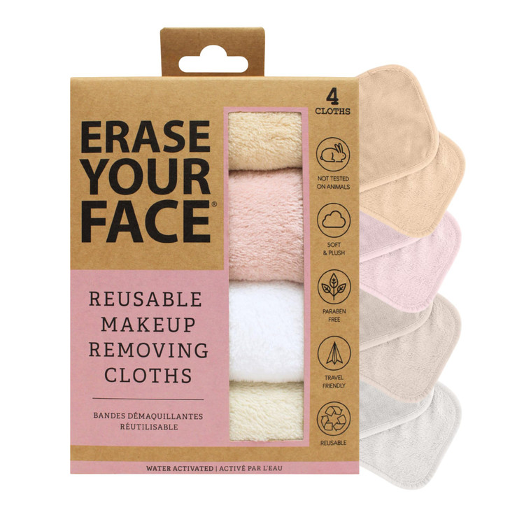 ERASE YOUR FACE Makeup Remover Cloths Reusable Microfiber Face Towels to Cleanse Remove Makeup Water Activated DualSided