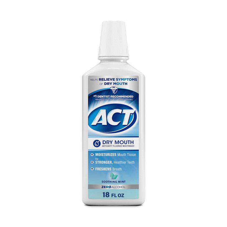 ACT Dry Mouth Anticavity Zero Alcohol Fluoride Mouthwash 18 fl. oz. Soothing Mint online at globaldelivered