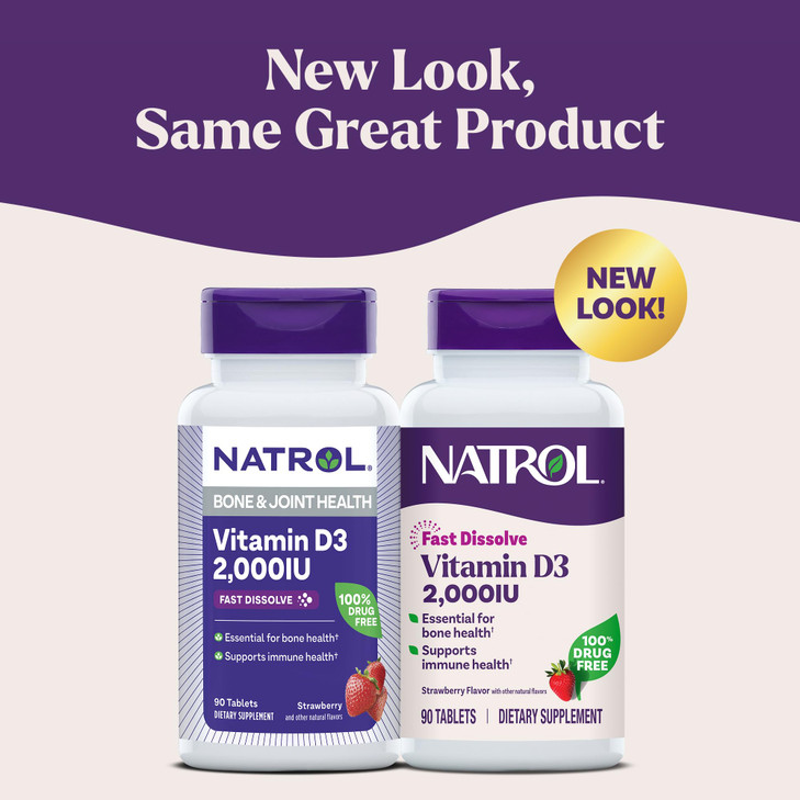 Natrol Fast Dissolve Vitamin D3 2,000 IU, Dietary Supplement for Bone and Joint Health, Bone Support Supplement, 90 Tablets, 90 Day Supply online at globaldelivered