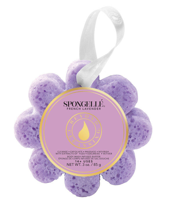 Spongelle French Lavender Wild Flower Buffer Body Scrubber Bath Shower Loofah for Women Exfoliator with Body Wash Infuse