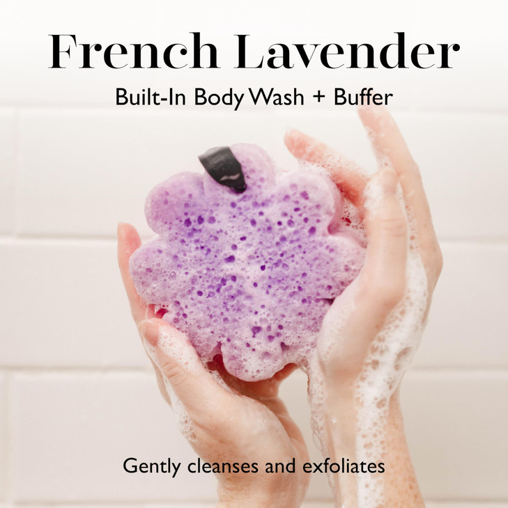 Spongelle French Lavender Wild Flower Buffer Body Scrubber Bath Shower Loofah for Women Exfoliator with Body Wash Infuse