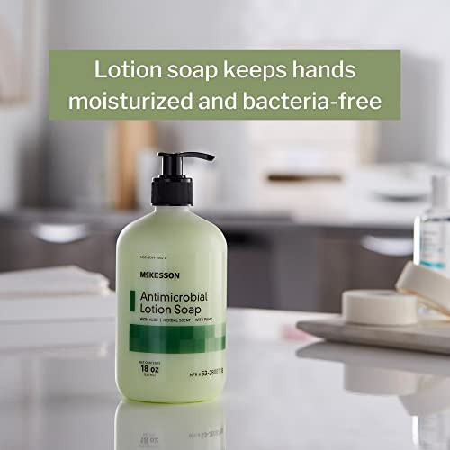 McKesson Antimicrobial Lotion Hand Soap with Aloe 18 oz Pump Bottle Pack of 1 Herbal Scent Keeps Hands Clean and Moistur