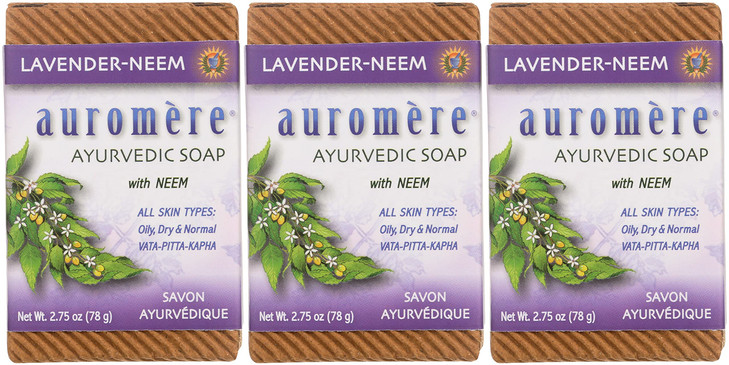 Auromere Ayurvedic Bar Soap Lavender Neem Eco Friendly Handmade Vegan Cruelty Free Natural Non GMO 275 oz 3 pack