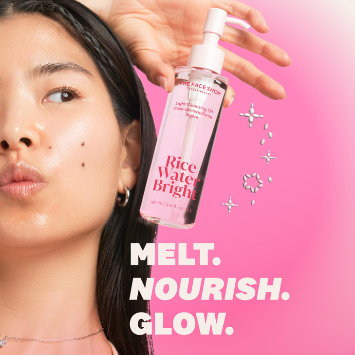 The Face Shop Rice Water Bright Light Facial Cleansing Oil Daily Makeup Remover Oil Cleanser Vegan Korean Skin Care with