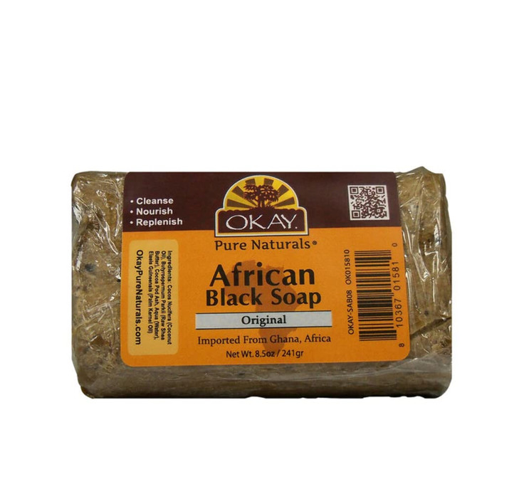 OKAY Pure Naturals African Black Soap Natural Black Soap Bar with Raw Shea Butter and Cocoa Cleansing for Hair Face Skin