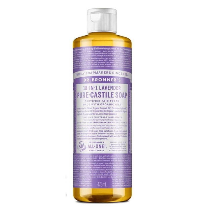 Dr Bronners PureCastile Liquid Soap Lavender 16 ounce Made with Organic Oils 18in1 Uses Face Body Hair Laundry Pets Dish