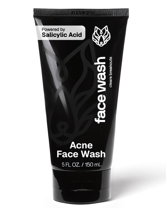 Black Wolf Salicylic Acid Acne Face Wash for Men Charcoal Facial Cleanser Exfoliator for Oily Skin Gentle Daily Face Exf