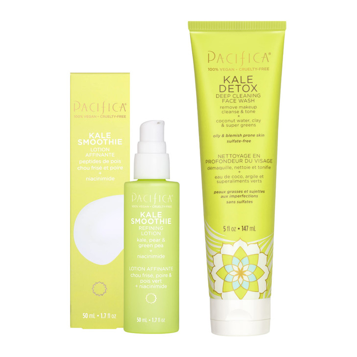 Pacifica Kale Detox Deep Cleansing Face Wash Kale Smoothie Refining Lotion Set of 2 PoreMinimizing Skincare Duo for Oily