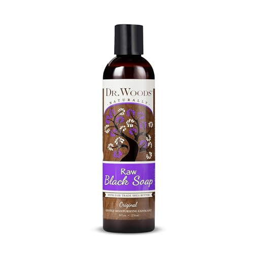 Dr Woods Raw African Liquid Black Soap Body Wash for Men and Women Contains Organic Shea Butter Gentle Exfoliant Natural