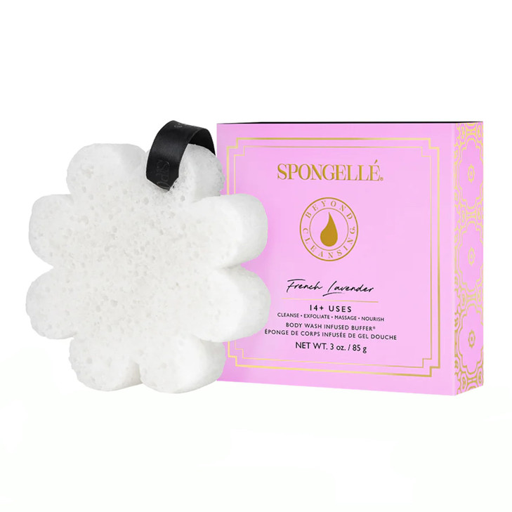Spongelle French Lavender Wild Flower Buffer Body Scrubber with Box Bath Shower Loofah for Women Exfoliator with Body Wa
