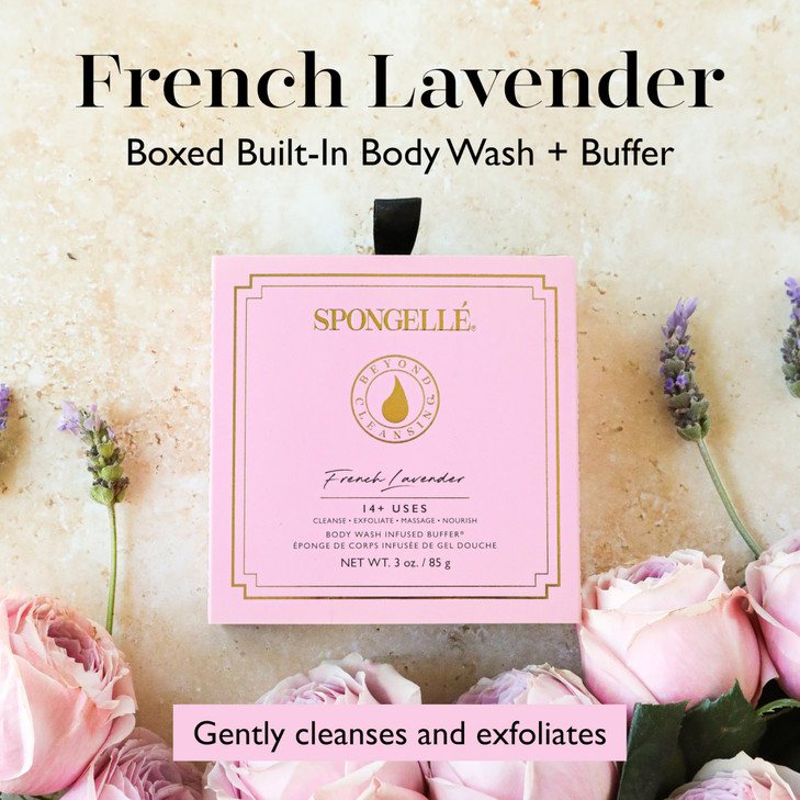 Spongelle French Lavender Wild Flower Buffer Body Scrubber with Box Bath Shower Loofah for Women Exfoliator with Body Wa