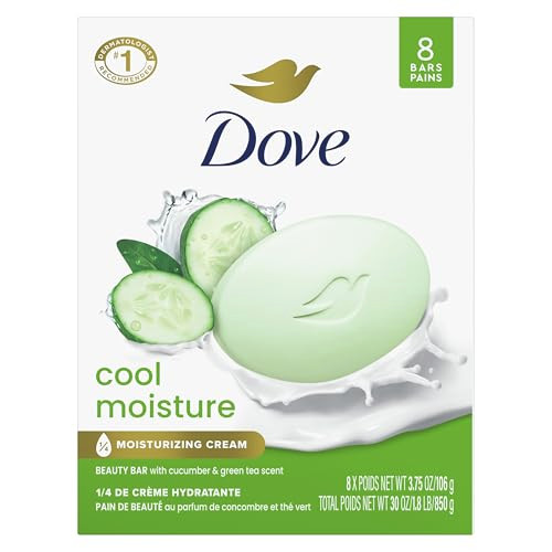 Dove Beauty Bar Soap Cool Moisture Cucumber Green Tea Scent 8 Bars for Refreshed Skin Leaves Skin Refreshed 375 oz