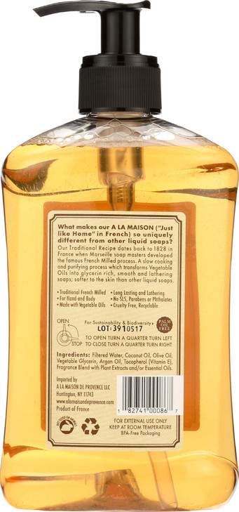 A LA MAISON Honeysuckle French Liquid Hand Soap Natural Hand Wash Made with Essential Oils Biodegradable PlantBased Vega