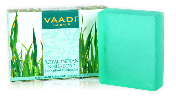 Vaadi Herbals Vetiver Soap Royal Indian Khus Bar Soap with Olive and Soybean Oil Handmade Herbal Soap with 100 Pure Esse