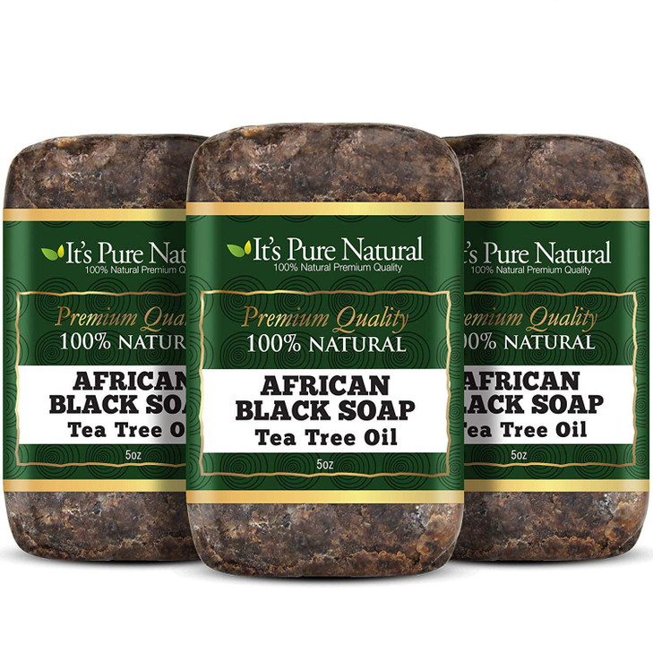 Its Pure Natural African Black Soap Bars with Tea Tree Pack of 3 Organic Raw Soap for Face Body Acne Treatment Dark Spot