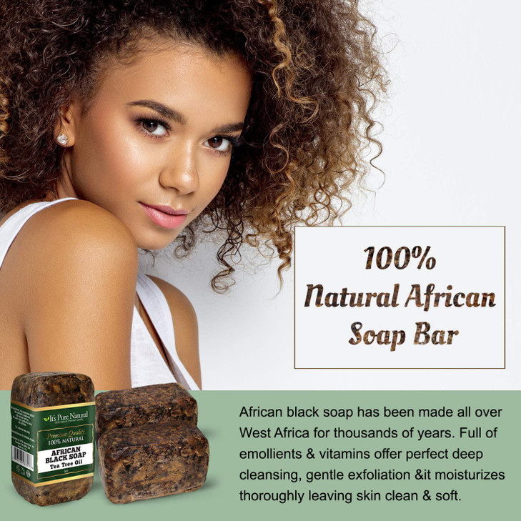 Its Pure Natural African Black Soap Bars with Tea Tree Pack of 3 Organic Raw Soap for Face Body Acne Treatment Dark Spot
