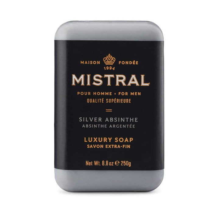 Mistral Silver Absinthe Luxury Bar Soap for Men Mens Natural Soap Bar Paraben Phthalates Free Moisturizing TripleMilled