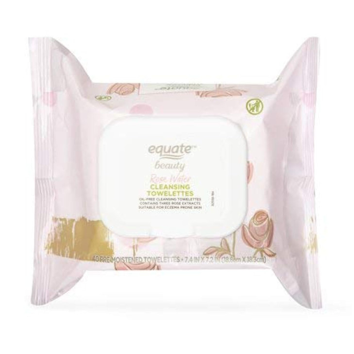 Equate Beauty Rose Water Cleansing Towelettes 40 Premoistened Wipes Pack of 2