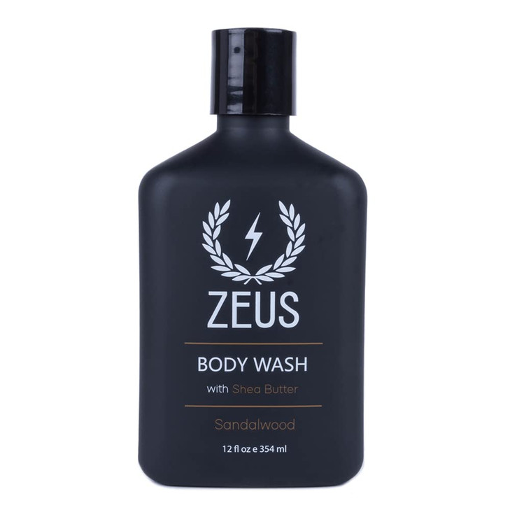 ZEUS Mens Natural Body Wash Hydrating Shower Gel with Sandalwood Oil Aloe Vera Shea Butter Invigorating Essential Oils f