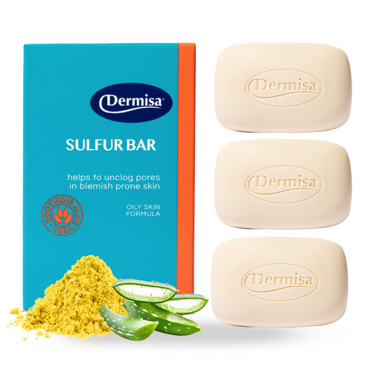 Dermisa Sulfur Bar Soap with Aloe Vera Helps to Cleanse Oily AcneProne Skin and Unclog Pores Contains Sulfur Aloe Vera N