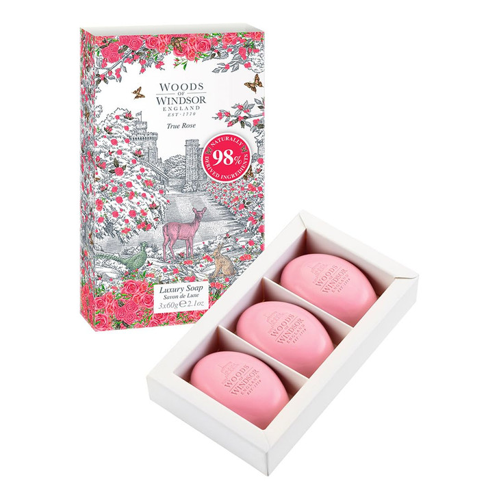 Woods of Windsor Rose Soap Bars Moisturizing Soap Bar with Shea Butter Hand and Body Soap True Rose Scent 3 x 60g