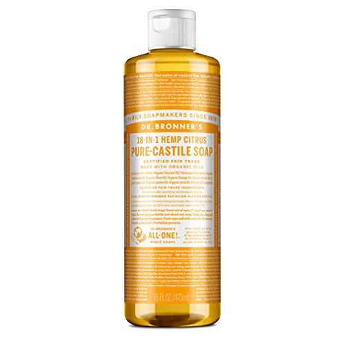Dr Bronners PureCastile Liquid Soap Citrus 16 ounce Made with Organic Oils 18in1 Uses Face Body Hair Laundry Pets and Di