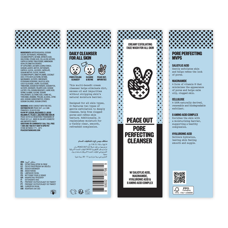 PEACE OUT Skincare Pore Perfecting Cleanser Daily Exfoliating Face Cleanser with Salicylic Acid Niacinamide 4 fl oz