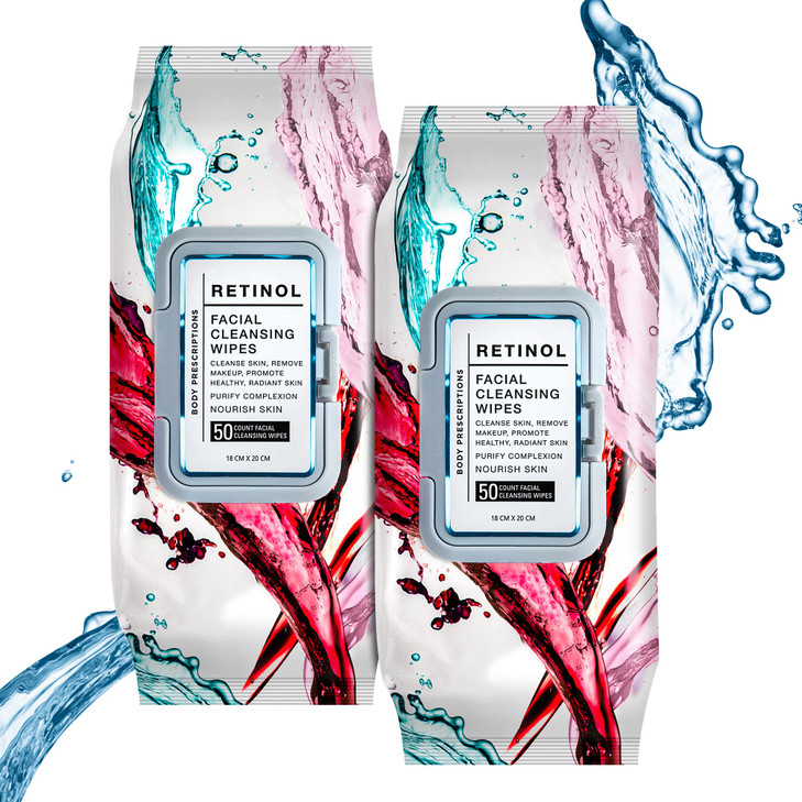 Body Prescription Makeup Cleansing Wipes Gentle and Effective Face Wipes 50 Count Pack of 2 Retinol