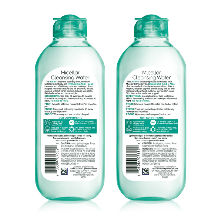 Garnier Micellar Water with Hyaluronic Acid Facial Cleanser Makeup Remover Hydrating and Plumping For All Skin Types Veg
