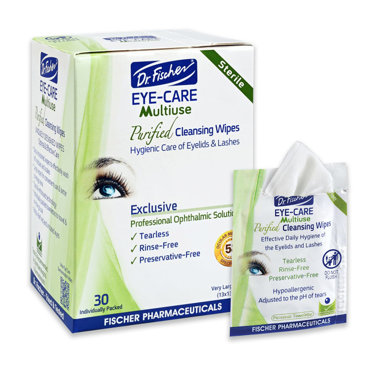 Dr Fischer Eyelid Wipes Purified NonIrritating Premoistened Eye Wipes for Cleansing Sensitive Skin Hypoallergenic Makeup