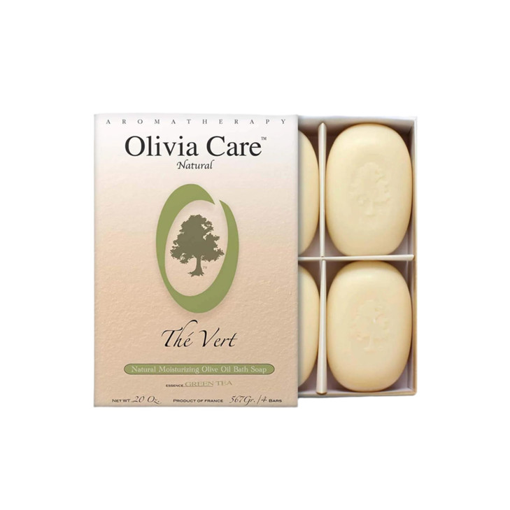 Olivia Care Bath Body Bar Green Tea Soap 4 Pack Gift Box Organic Vegan Natural Contains Olive Oil Repairs Hydrates Moist