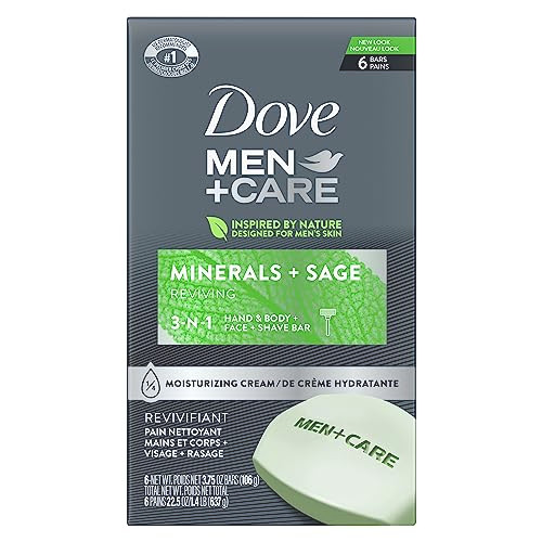 DOVE MEN CARE Body and Face Bar Minerals Sage 6 Bars to Hydrate Skin More Moisturizing Than Bar Soap 375 oz
